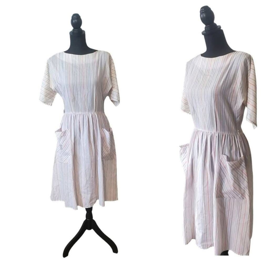 Vintage Rainbow Striped House Dress ✨With pockets!✨